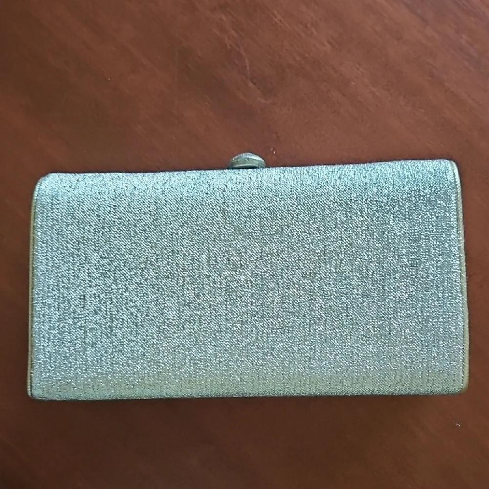 Elegant Clutch Shimmery Silver Women's Vintage - Attached Tuck Away Chain Handle